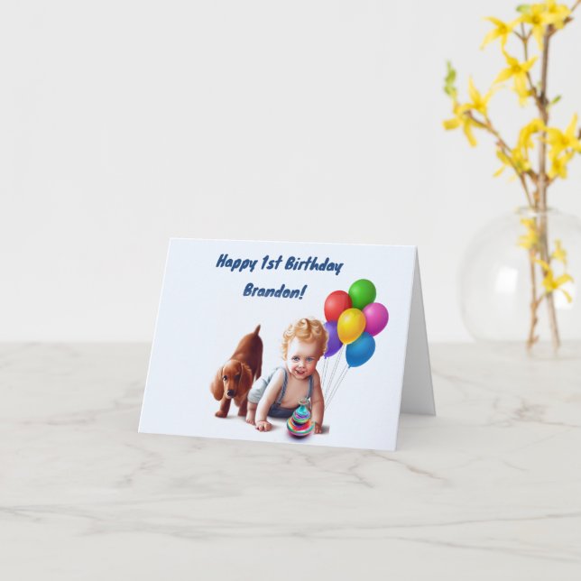 Personalised Baby Boy Birthday Card (Yellow Flower)