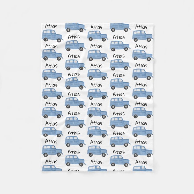 Personalised Baby Boy Blue Jeep Car Fleece Blanket (Front)