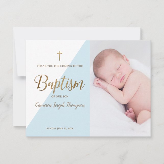 Personalised Baby Boy Blue Photo Baptism Thank You (Front)
