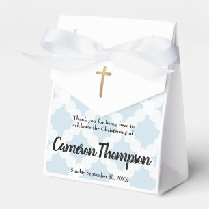 Personalised Baby Boy Christening Blue Gold Cross Favour Box