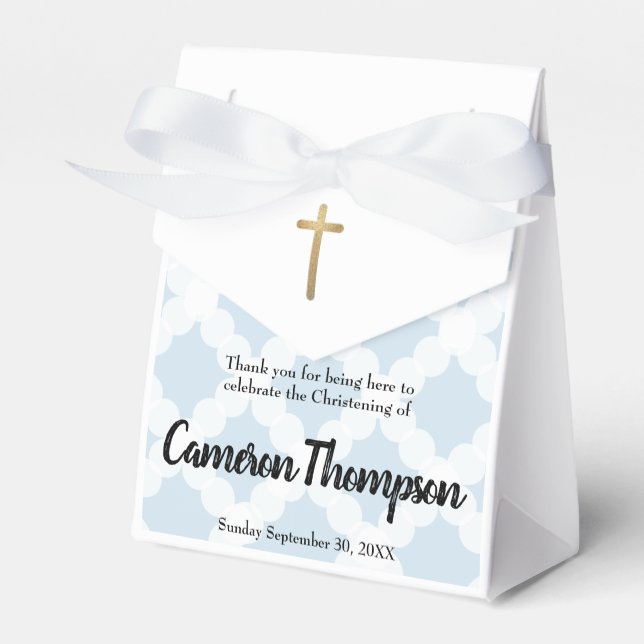 Personalised Baby Boy Christening Blue Gold Cross Favour Box (Front Side)