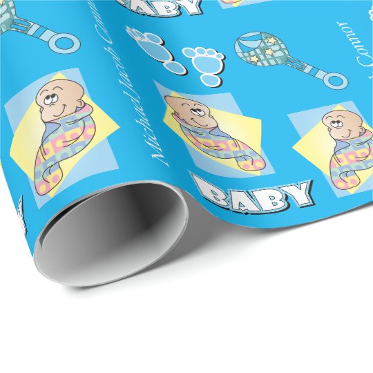 Personalised Baby Boy Design Wrapping Paper Zazzle.co.uk