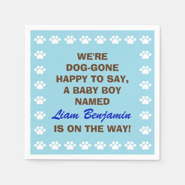 Personalised Baby Boy - Dog Themed Baby Shower Napkin (Front)