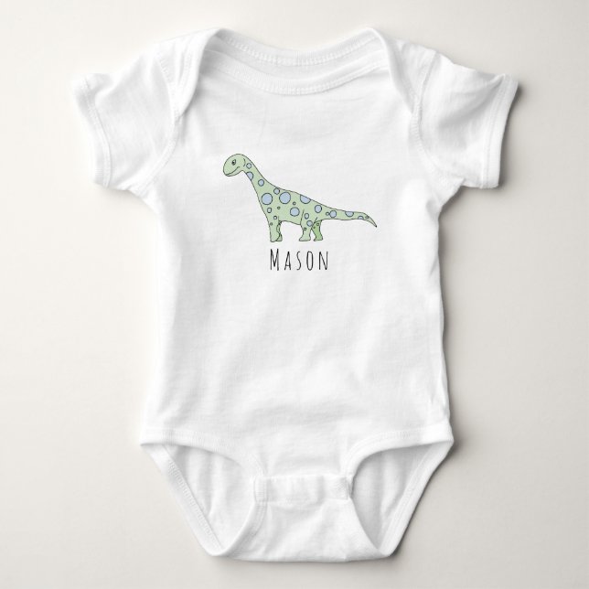 Personalised Baby Boy Doodle Dinosaur with Name Bodysuit (Front)