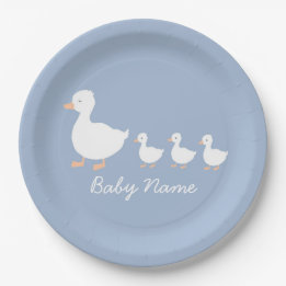 Personalised Baby Boy Duckling Paper Plates