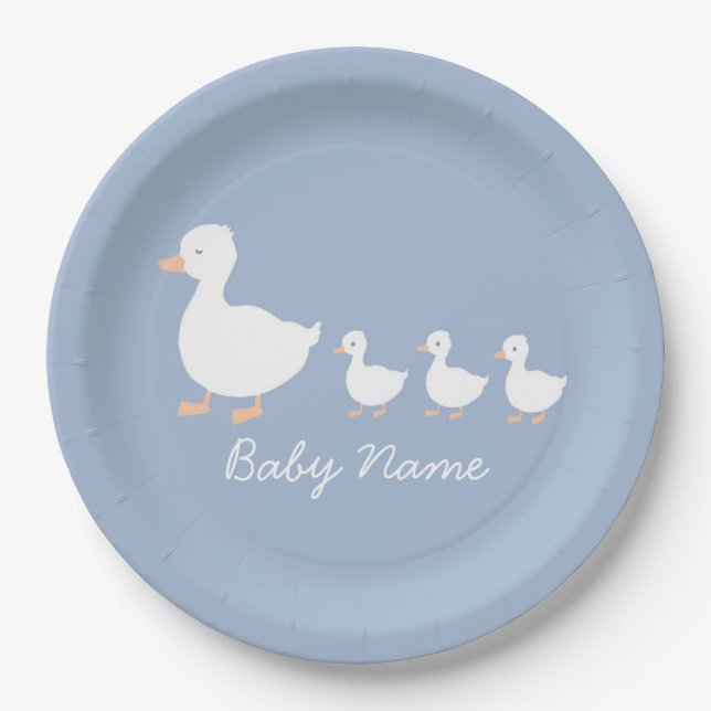 Personalised Baby Boy Duckling Paper Plates (Front)