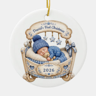 Personalised Baby Boy First Christmas 2026 Ornamen Ceramic Tree Decoration