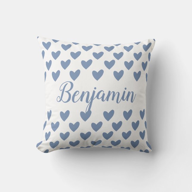 Personalised Baby boy Hearts name Cushion (Front)