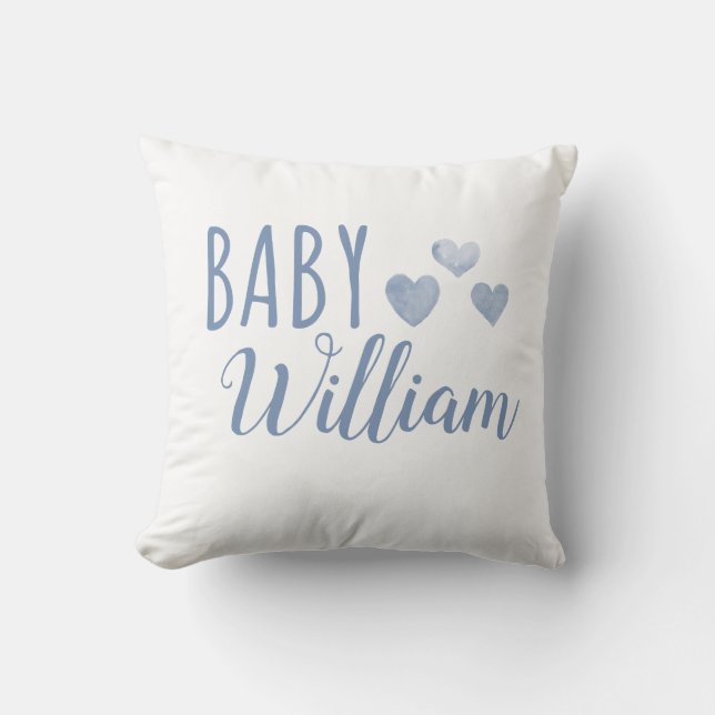 Personalised Baby boy Hearts name Cushion (Front)