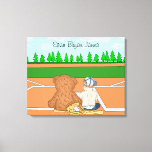 Personalised Baby Boy in Baseball Cap Teddy Bear  Canvas Print