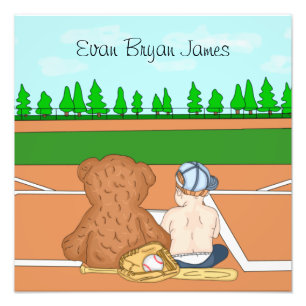 Personalised Baby Boy in Baseball Cap Teddy Bear Photo Print