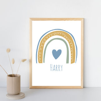 Personalised Baby Boy Name Rainbow Nursery Wall Poster