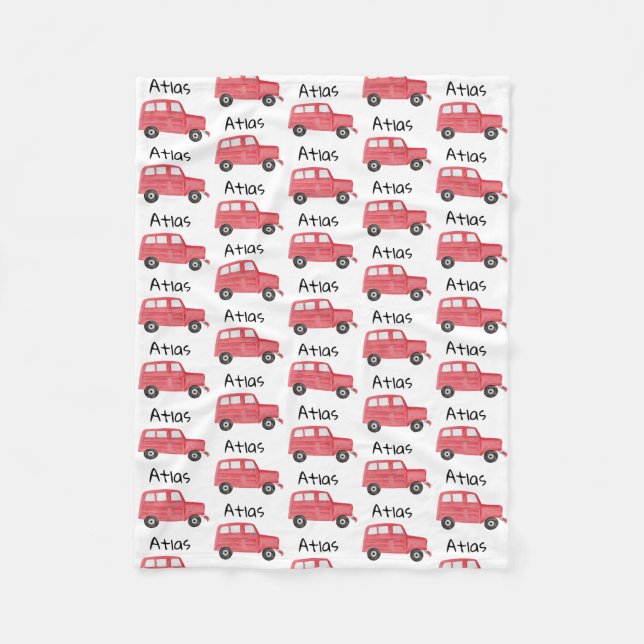 Personalised Baby Boy Red Jeep Car Fleece Blanket (Front)