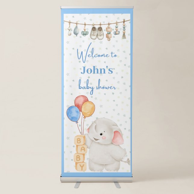 Personalised Baby Boy Shower Elephant Banner (Front)