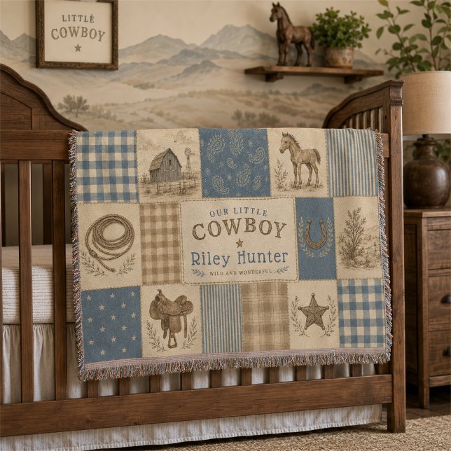 Personalised Baby Boy Western Cowboy Patchwork Throw Blanket (Creator Uploaded)