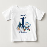 Personalised Baby Boy's 1st Christmas Santa Baby T-Shirt<br><div class="desc">Celebrate that precious milestone with this adorable "First Christmas" T-shirt! Designed especially for baby boys in a classic navy blue and white watercolor style. This custom toddler tee makes an incredible keepsake gift for baby's first holiday,  a cute outfit for Christmas morning,  or a wonderful accessory for holiday photoshoots.</div>