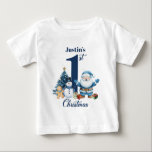 Personalised Baby Boy's 1st Christmas Santa Baby T-Shirt<br><div class="desc">Celebrate that precious milestone with this adorable "First Christmas" T-shirt! Designed especially for baby boys in a classic navy blue and white watercolor style. This custom toddler tee makes an incredible keepsake gift for baby's first holiday,  a cute outfit for Christmas morning,  or a wonderful accessory for holiday photoshoots.</div>