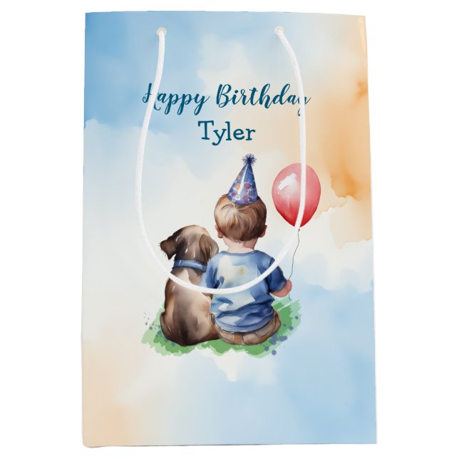 Personalised Baby Boy's Birthday  Medium Gift Bag (Front)