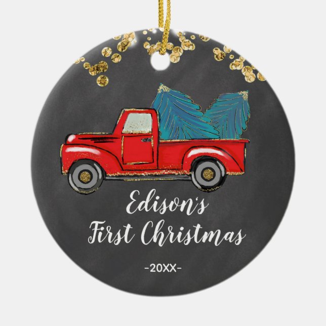 Personalised Baby Boy's First Christmas Ceramic Tree Decoration (Front)