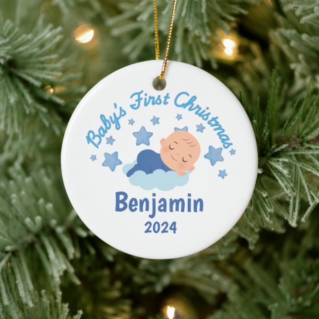 Personalised Baby Boys First Christmas Ceramic Tree Decoration (Tree)