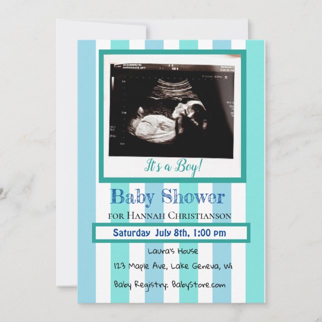 Personalised Baby Boy's  Ultrasound Baby Shower Invitation (Front)