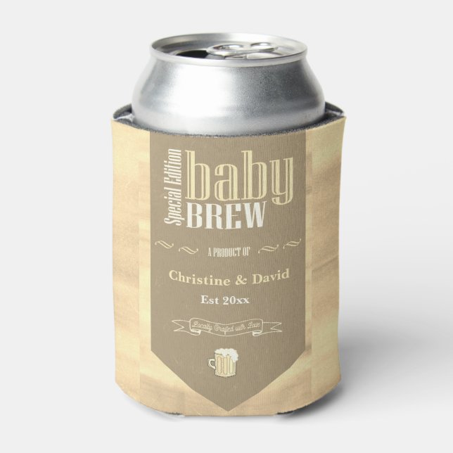 Personalised Baby Brew Beer Label Funny Shower  Can Cooler (Can Front)