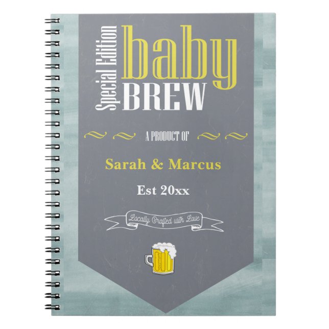 Personalised Baby Brew Beer Label Funny Shower  Notebook (Front)