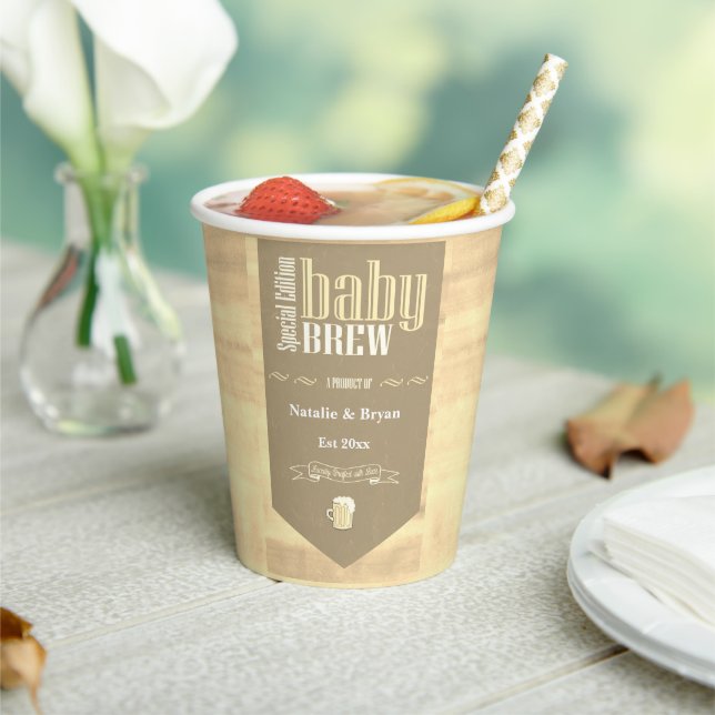 Personalised Baby Brew Beer Label Funny Shower Paper Cups (Insitu)