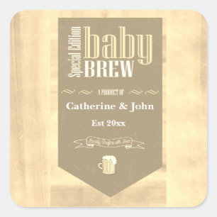 Personalised Baby Brew Funny Shower Sepia Square Sticker