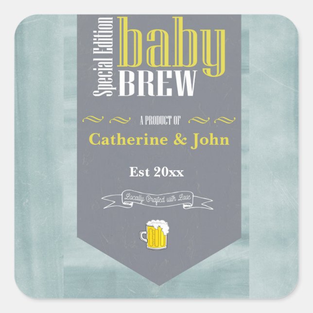 Personalised Baby Brew Funny Shower  Square Sticker (Front)