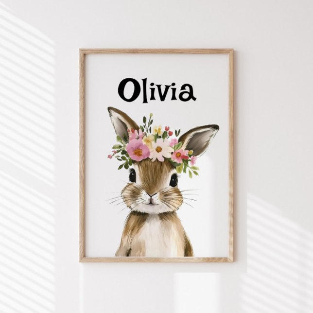 Personalised Baby Bunny with Floral Wreath Poster (Creator Uploaded)
