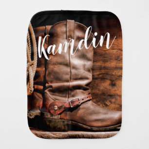 Personalised Baby Burp Cloth Cowboy Boots Barn Woo