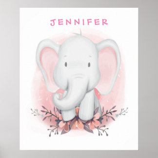 Personalised Baby Cartoon Elephant Poster