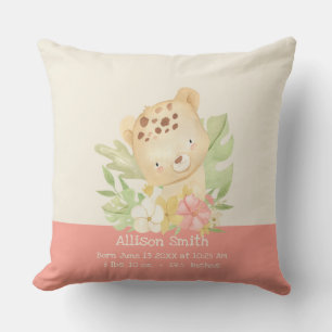 Personalised Baby Cheetah Birth Stats Cushion