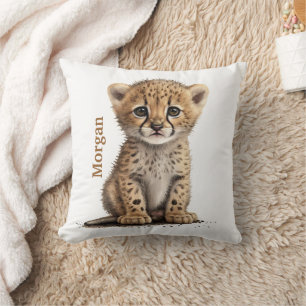 Personalised Baby Cheetah Leopard Nursery Decor Cushion
