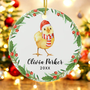 Personalised Baby Chick Cute Chicken Ceramic Tree Decoration