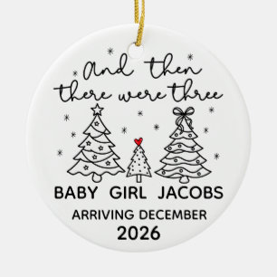 Personalised Baby Coming Soon Family of Three Ceramic Tree Decoration