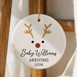 Personalised Baby Coming Soon Reindeer Christmas Ceramic Tree Decoration