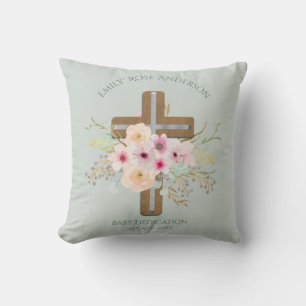 Personalised BABY Dedication Floral Cross Cushion