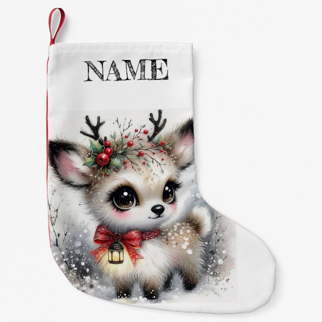 Personalised Baby Deer Small Christmas Stocking (Front)