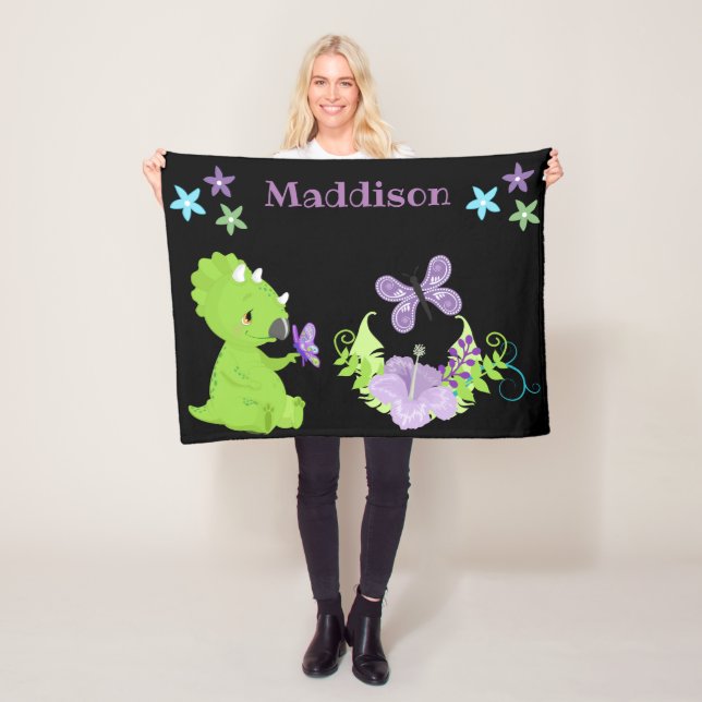 Personalised Baby Dinosaur & Butterfly Fleece Blanket (In Situ)