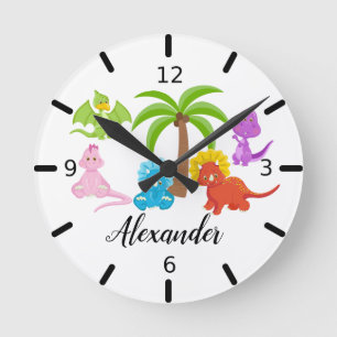 Personalised Baby Dinosaur & Friends Round Clock