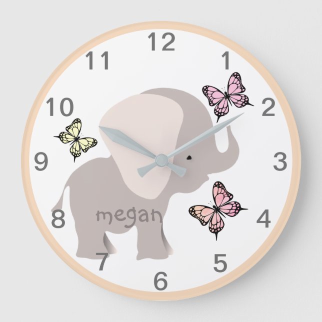 Personalised Baby Elephant Butterfly Wall Clock (Front)