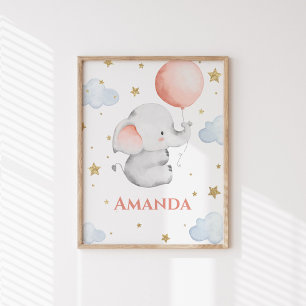 Personalised Baby Elephant Custom Name Poster