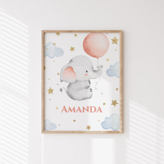 Personalised Baby Elephant Custom Name Poster