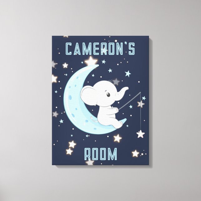 Personalised Baby Elephant Fishing 4 Stars Canvas (Front)