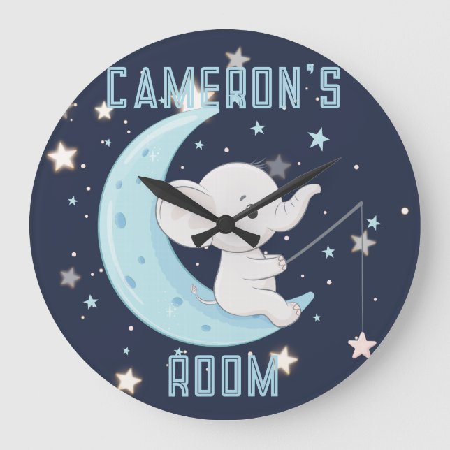 Personalised Baby Elephant Fishing 4 Stars Clock  (Front)