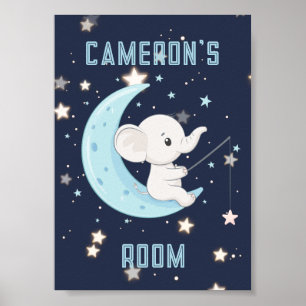 Personalised Baby Elephant Fishing 4 Stars Poster 