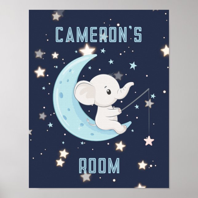 Personalised Baby Elephant Fishing 4 Stars Poster  (Front)