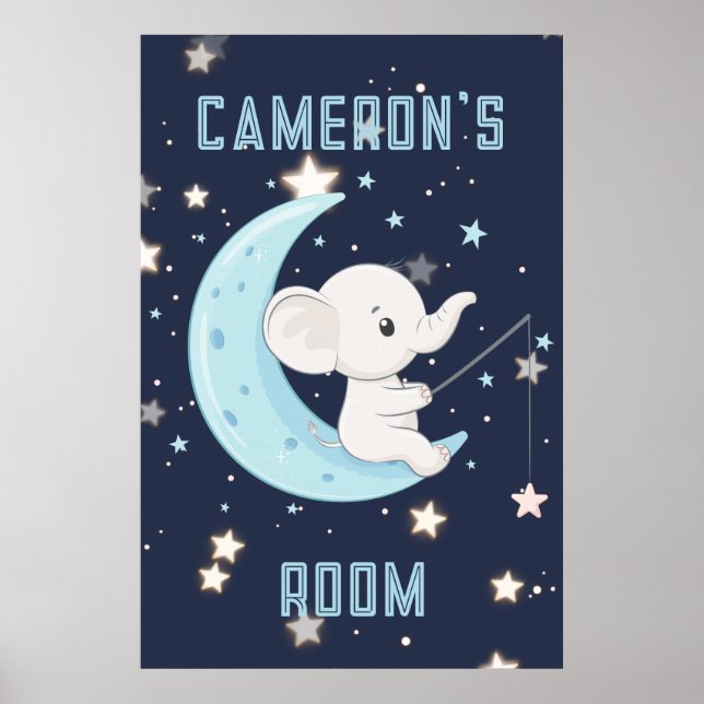 Personalised Baby Elephant Fishing 4 Stars Poster  (Front)